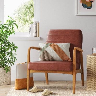  Northway Channel Tufted Wood Armchair Brown Faux Leather - Project 62™