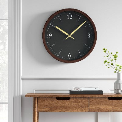  20" Walnut Woodgrain Wall Clock Black - Project 62™