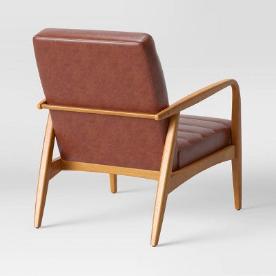  Northway Channel Tufted Wood Armchair Brown Faux Leather - Project 62™