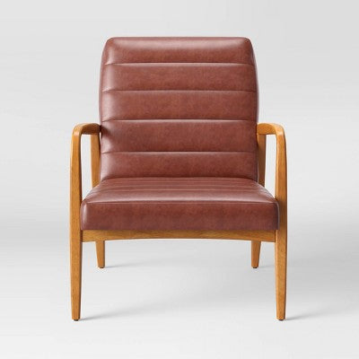  Northway Channel Tufted Wood Armchair Brown Faux Leather - Project 62™