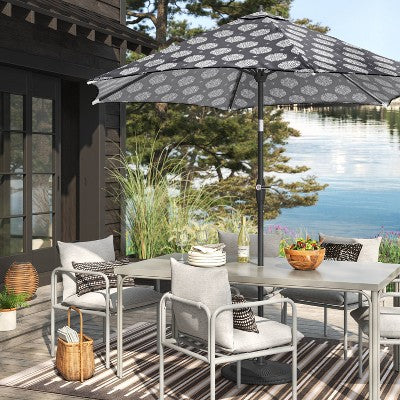  7'x10' Striped Tapestry Rectangular Woven Outdoor Area Rug Charcoal Gray - Project 62™