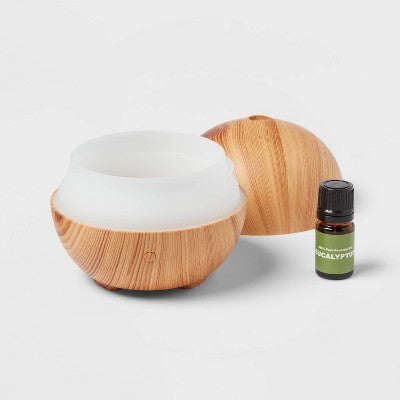  100ml Woodgrain Ultrasonic Diffuser Plus 5ml Eucalyptus Essential Oil Kit - Project 62™