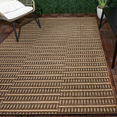  Shifted Geo Stripe Outdoor Rug Tan - Project 62™