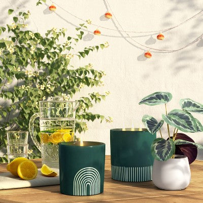  30oz Cylindrical Ceramic Arch 2-Wick Citronella Candle Deep Green - Project 62™