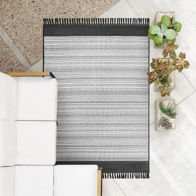  5' X 7' Outdoor Rug Striped Fringe Black - Project 62™