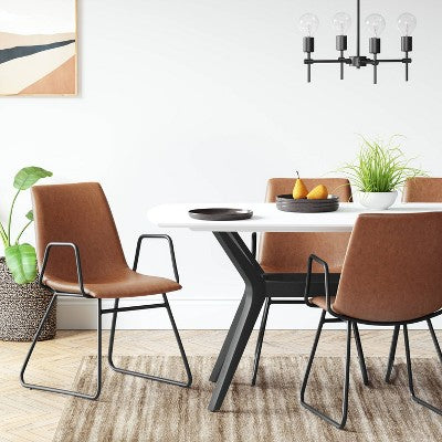  2pk Bowden Dining Chair With Arms Caramel Faux Leather - Project 62™